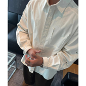 新款 毛边阔版 弯刀长袖 2025秋季 衬衫 男宽松休闲纯色百搭polo领衬衣