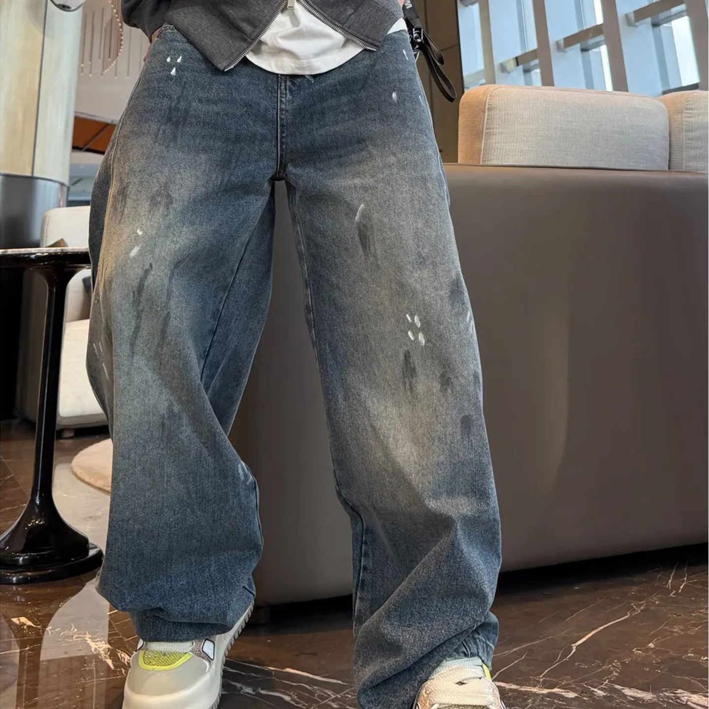 秋季新款涂鸦手绘牛仔裤男