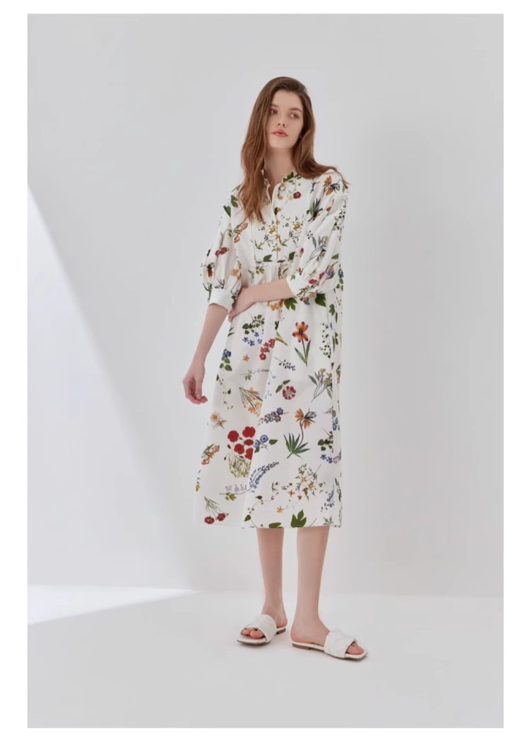 Fabirque花卉印花泡泡袖系带连衣裙2023夏季新款度假风连衣裙女_虎窝淘