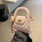 手提包包轻奢小众高级感菱格法式 包包女款 新款 春季 粉色 斜挎包女式