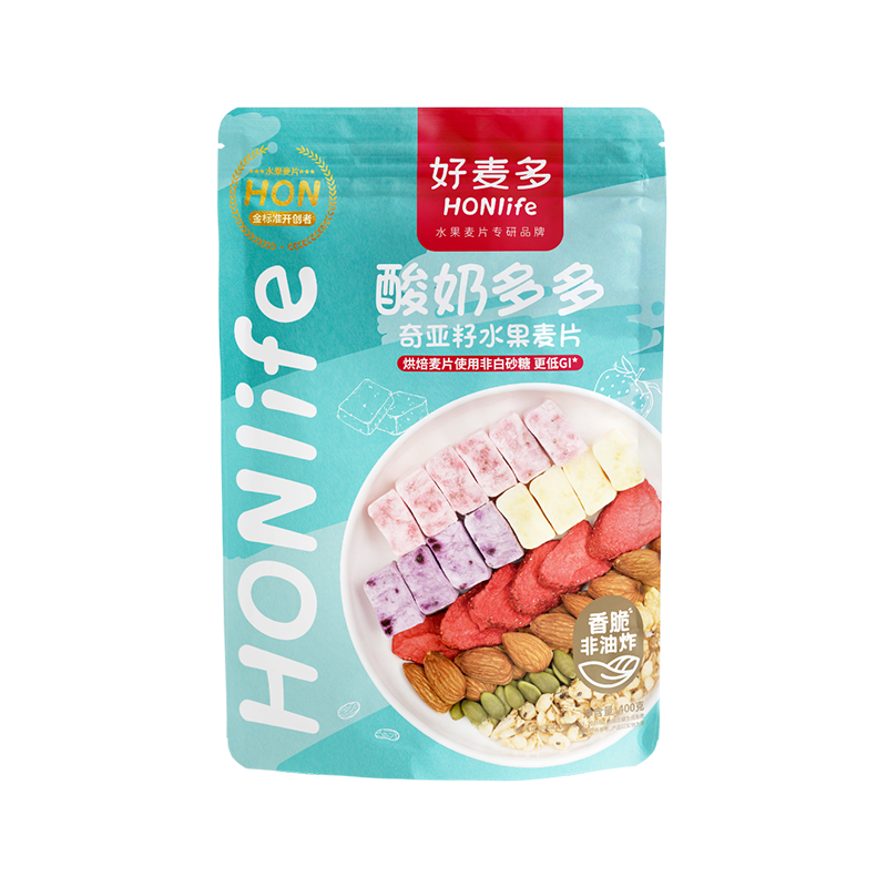 好麦多麦片216g*4袋奇亚籽酸奶桃桃莓莓水果坚果混合麦片honlife