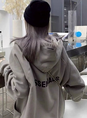 正品美式ESSENTIALSKKK拉链卫衣外套女重磅开衫字母复线宽松加绒