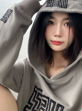 ESSENTIALSKKK2024年秋冬新款卫衣女国潮刺绣连帽宽松长袖上衣潮