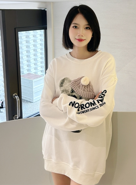 （清仓价）小熊加绒卫衣女宽松中长款