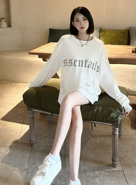 ESSENTIALSKKK2024年秋季卫衣女字母印花反光宽松中长款上衣潮牌