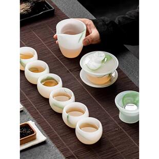 家用办公送礼泡茶壶盖碗白玉茶杯高档轻奢礼盒装 琉璃功夫茶具套装