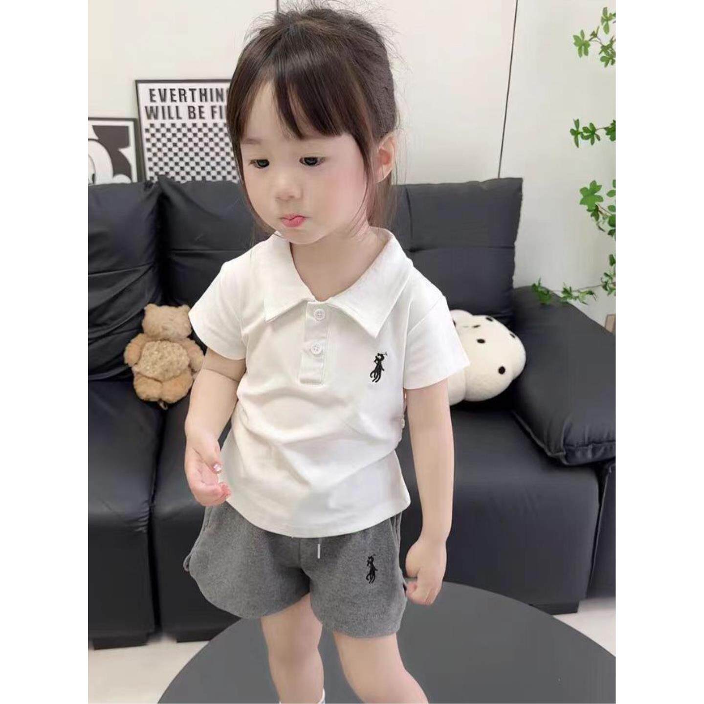 女童短袖套装POLO夏季休闲新款2026洋气儿童短袖短裤清新两件套
