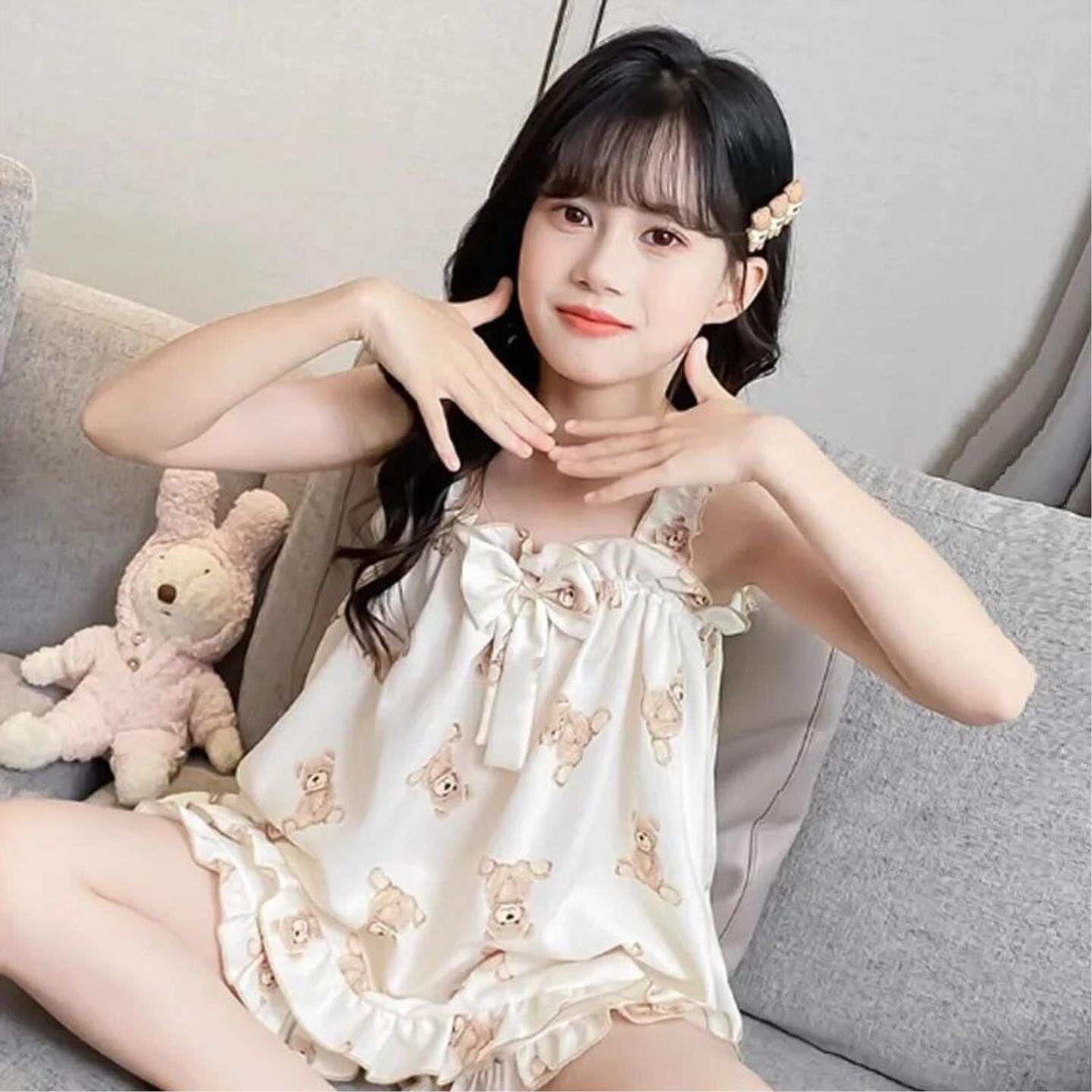 夏季短袖女童睡衣套装宽松冰丝中大童空调服儿童睡衣女夏天家居服