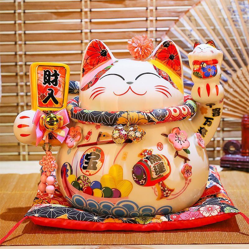 招财猫小摆件店铺开业大小号家居客厅礼品陶瓷存钱储蓄罐送礼物