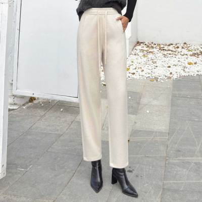 毛呢松紧腰哈伦裤女宽松直筒2025冬款高腰显瘦九分小脚休闲裤181