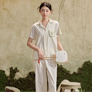 长裤 安之伴新中式 纯棉短袖 睡衣女夏季 休闲简约100%棉家居服女 新款