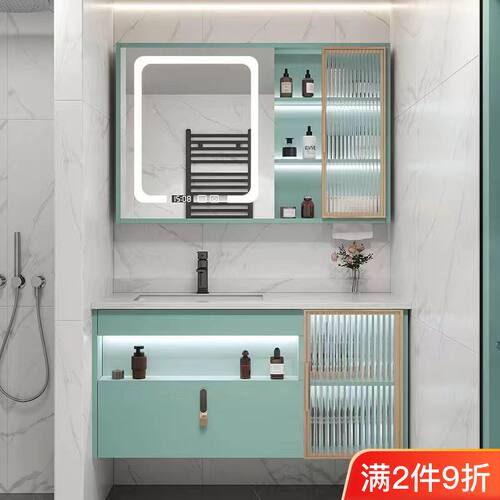 2025新品定制轻奢岩板卫浴浴室柜组合卫生间洗漱台柜岩板一体浴室