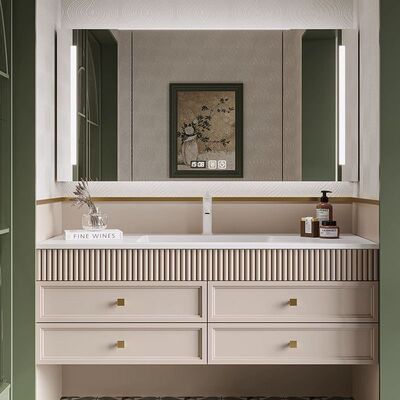 2025新品定制奶油风浴室柜橡木法式洗脸盆组合岩板无缝陶瓷一体盆