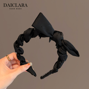 黑色侧边蝴蝶结水钻发箍带齿氛围感轻奢质感精致发卡优雅发饰