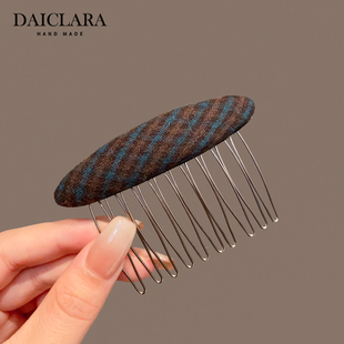 韩版格纹针织椭圆插梳子发夹女百搭刘海夹碎发夹气质头饰发饰