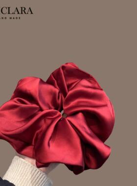 纯色缎面红色系大肠发圈复古高弹力皮筋女气质马尾发绳头饰头绳子