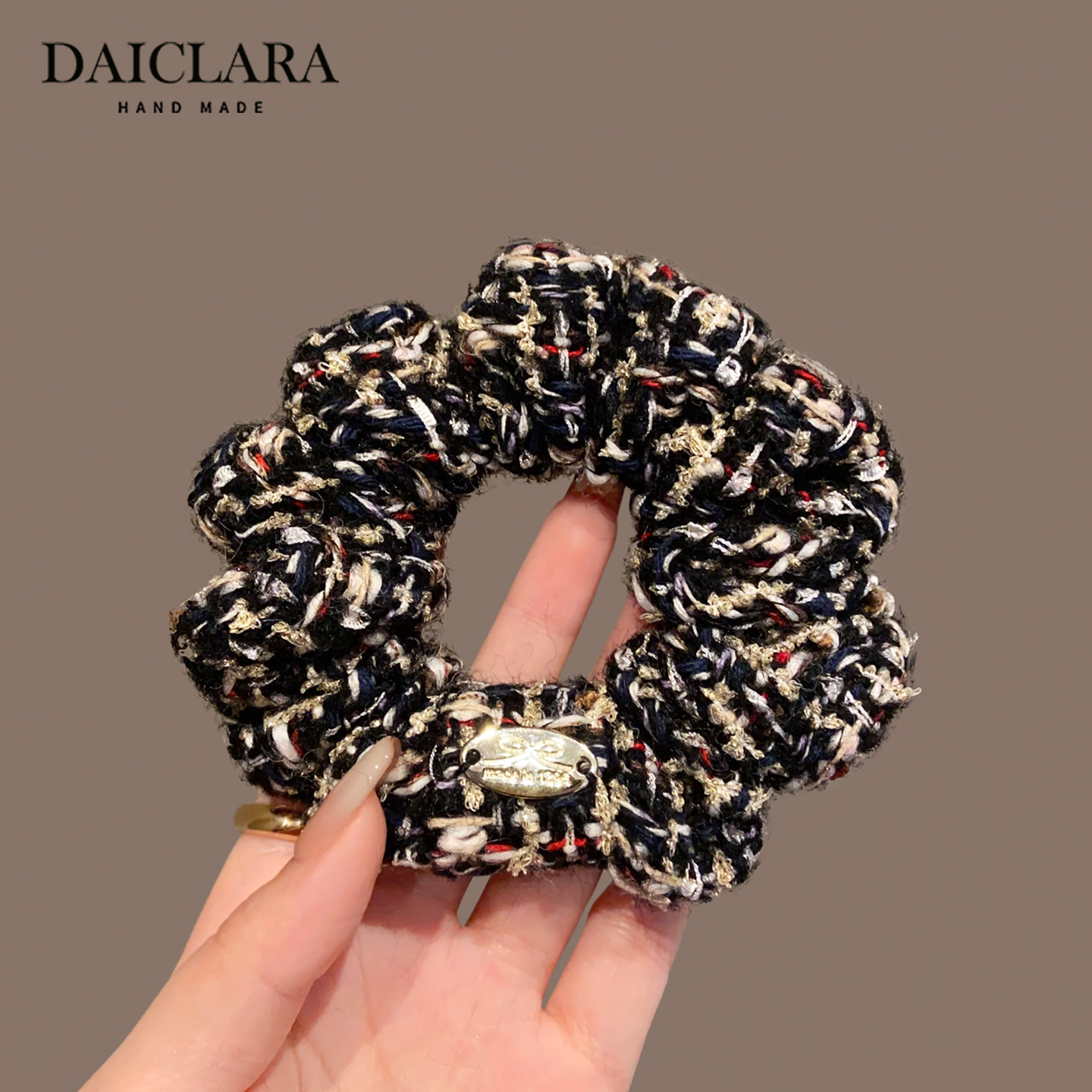 法式黑色小香风毛呢金标大肠发圈女高级感扎头发复古发饰头绳皮筋,饰品/流行首饰/时尚饰品新,发饰,淘宝优惠券,粉丝福利购,淘宝优惠卷