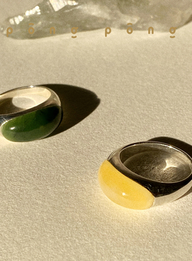 怦怦跳PONGPONG 远山系列戒指 925银天然半宝石小众设计