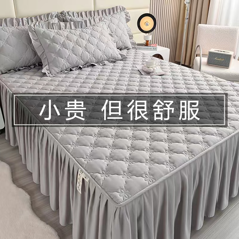 水洗棉床裙式床罩单件磨毛夹棉床单带裙边1.8米席梦思防尘保护套
