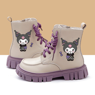 女童马丁靴真皮软底短靴加绒库洛米公主靴小皮靴2025秋冬新款单靴