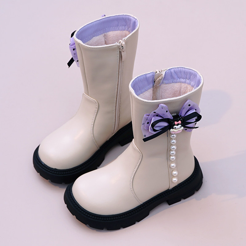 女童马丁靴高筒靴库洛米公主靴真皮软底加绒棉靴2025秋冬新款单靴