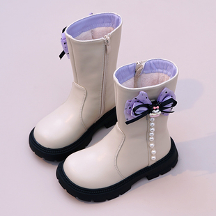 女童马丁靴高筒靴库洛米公主靴真皮软底加绒棉靴2025秋冬新款单靴