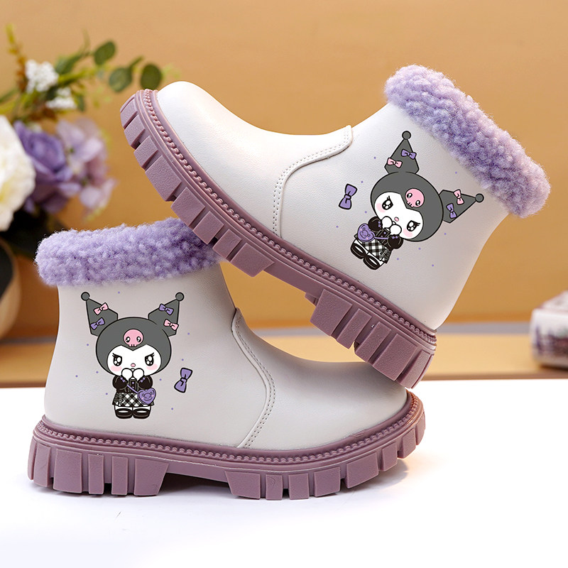 女童马丁靴真皮软底短靴加绒库洛米公主靴小皮靴2025秋冬新款单靴