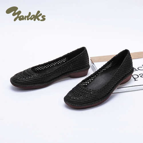 Yarloks女士编织平底牛皮凉鞋