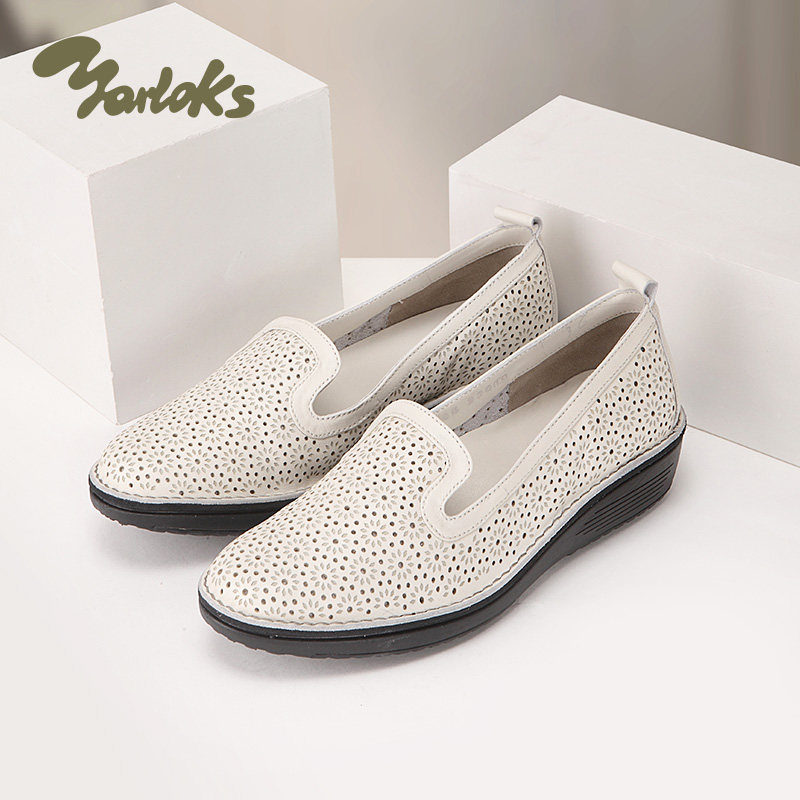 Yarloks/雅乐士真皮浅口单鞋镂空透气平底一脚蹬女士凉鞋 232105