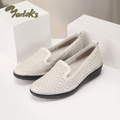 镂空透气平底一脚蹬女士凉鞋 Yarloks 雅乐士真皮浅口单鞋 232105