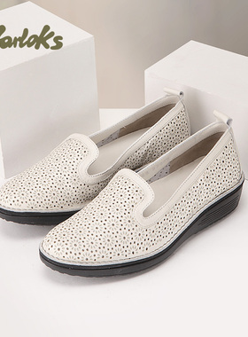 Yarloks/雅乐士真皮浅口单鞋镂空透气平底一脚蹬女士凉鞋 232105