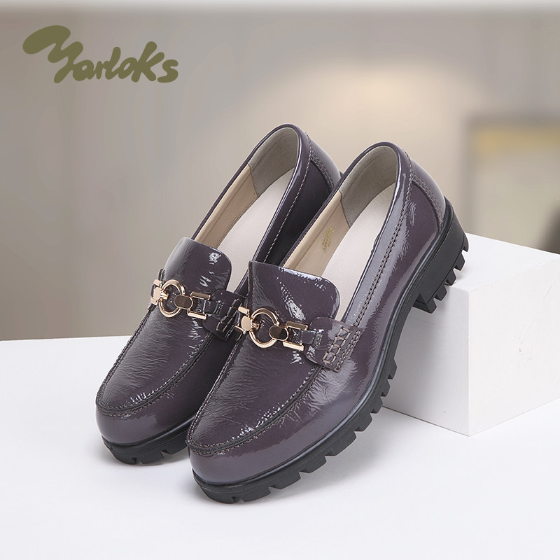 yarloks/雅乐士女鞋英伦风乐福鞋一脚蹬皮鞋厚底增高单鞋2222501