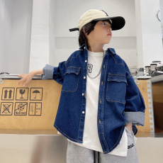 Детская куртка Жан 男童外套春秋款2024新款中大童男孩衬衫秋装儿童牛仔上衣酷帅炸街