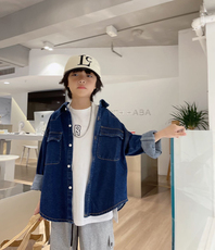 Детская куртка Жан 男童外套春秋款2024新款中大童男孩衬衫秋装儿童牛仔上衣酷帅炸街