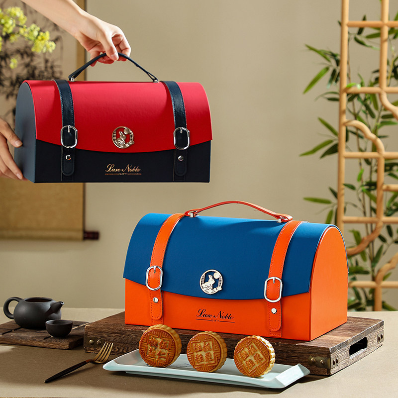 月饼盒高档皮质手提礼盒中秋节礼品包装6粒8个装酒店商务空盒定制