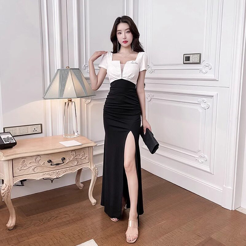 夜总店深V性感连衣裙高级感晚礼服收腰显瘦足疗spa技师工作服柔式