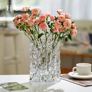 花瓶摆件客厅插花玻璃透明冰川轻奢高级感水养ins大口径网红鲜花
