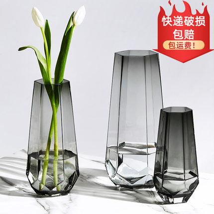 北欧创意简约轻奢网红玻璃花瓶透明水养百合玫瑰鲜花客厅插花摆件