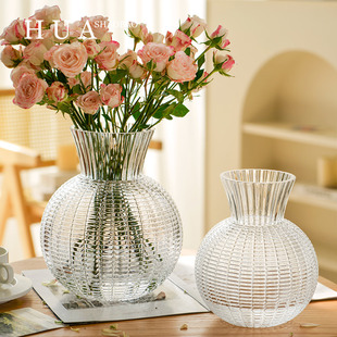 出口轻奢高档高级感玻璃花瓶客厅鲜花透明插花水养水培ins风摆件