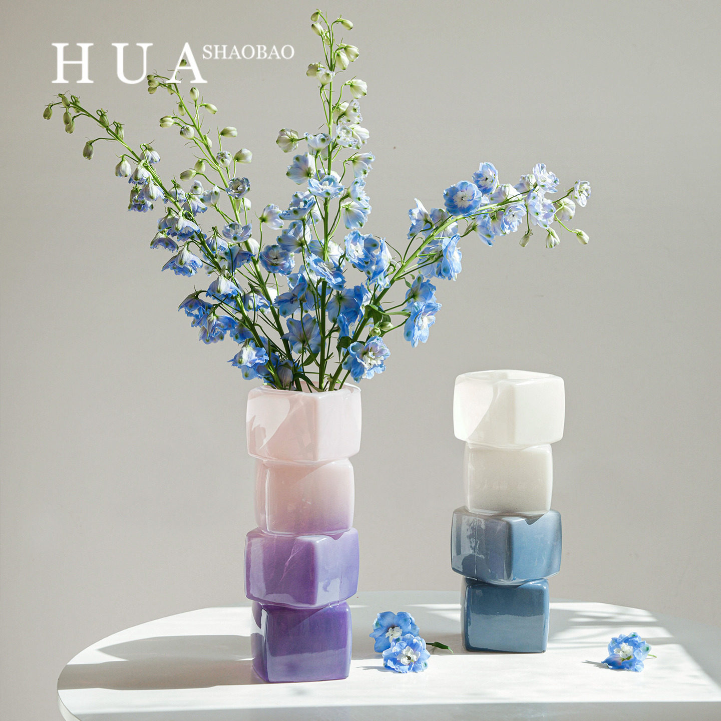 渐变中古风蓝色几何方块花瓶餐桌软装酒店电视柜台面装饰玻璃摆件,鲜花速递/花卉仿真/绿植园艺,花瓶,淘宝优惠券,粉丝福利购,淘宝优惠卷