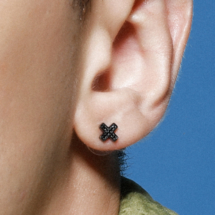 RSNY 耳钉黑色简约气质字母耳环小众设计感纯银耳针 MEN高级感男士
