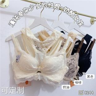 中厚杯透气舒适聚拢文胸套装 日系镂空蕾丝撞色一片式 新款 2027春季