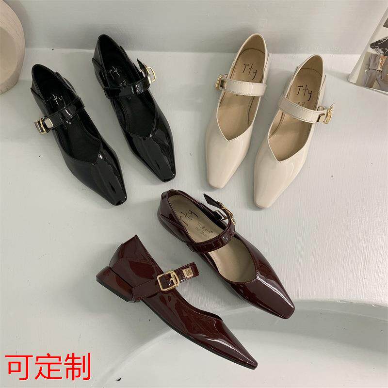设计感小众低跟鞋浅口鞋法式复古玛丽珍鞋2025春季漆皮女鞋子瓢鞋