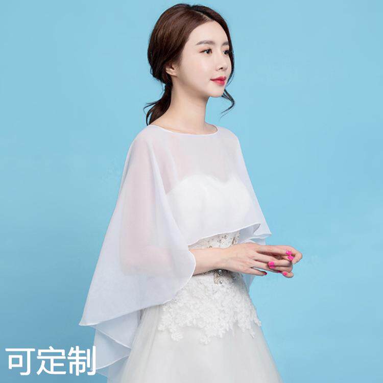 新娘披肩 套头斗篷新娘结婚新款女士雪纺防晒婚纱装饰披肩秋冬