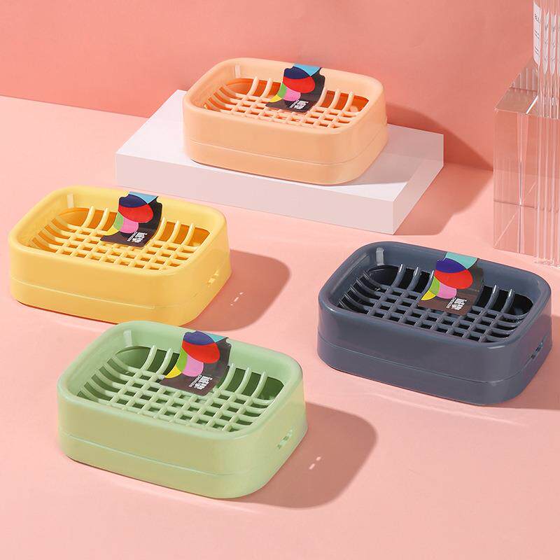 浴室家用无盖沥水肥皂盒皂架 简约网格双层香皂盒