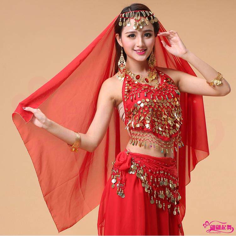 新款印度舞演出头饰头纱肚皮舞辣椒上衣舞蹈配饰项链耳环手链手环