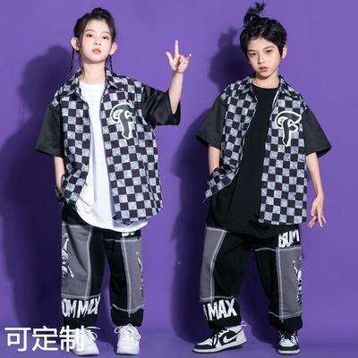 儿童街舞潮服男童中国风嘻哈短袖hiphop表演服女童爵士舞演出服装