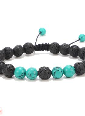 厂家直销 外贸情侣套装8mm虎眼石火山岩可调节手链 爆款定做