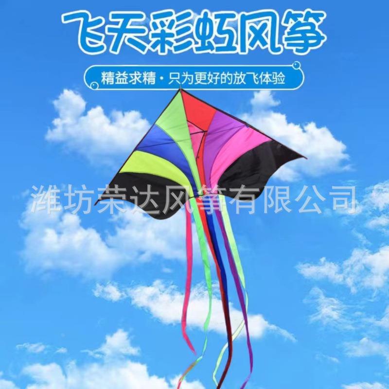 潍坊风筝新款大飞天长尾风筝彩虹拼接布料大型户外专用高端定制