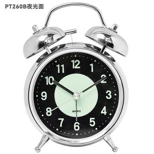 4寸电镀金属双打铃闹钟 玻璃丝印刻度数字钟面夜光钟面